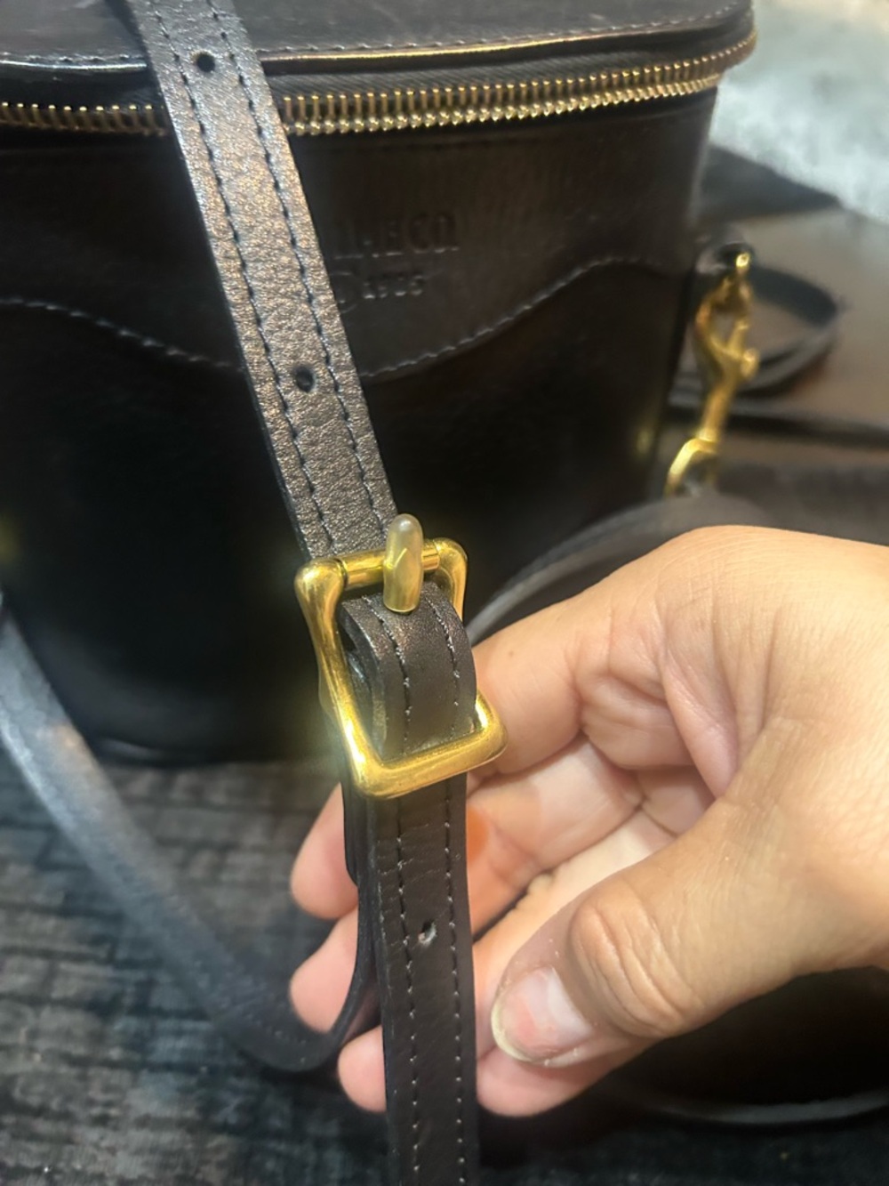 The Black Pebbled Leather Camera Bag with Gold Hardware - Picture 10 of 14